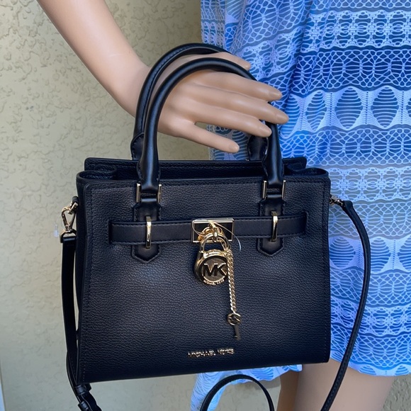 Michael Kors Hamilton Small Satchel Shoulder Leather Bag Black - Picture 12 of 16